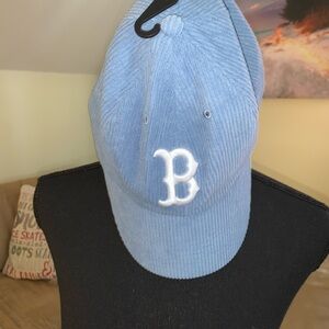 Blue Corduroy Cap with White 'B' Embroidery